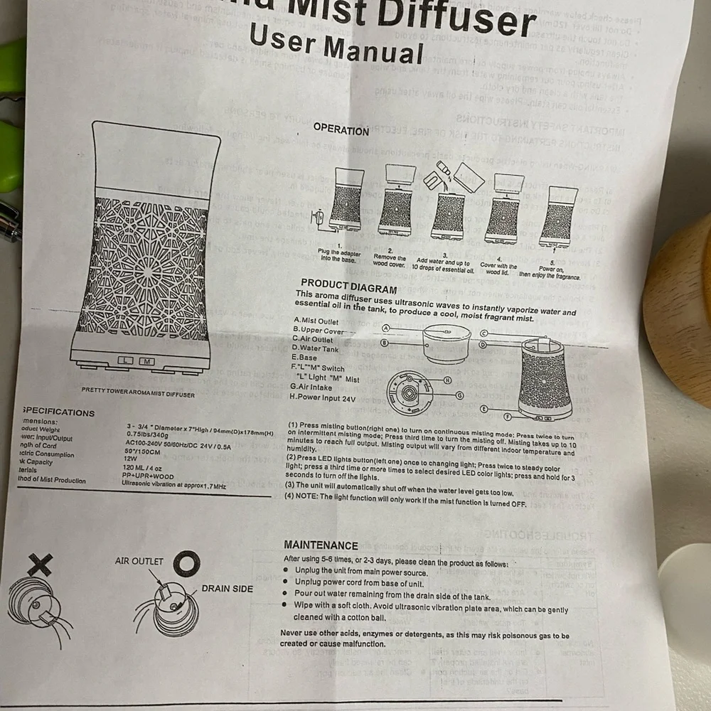 Artisan Ultrasonic Humidifier Aromatherapy Oil Diffuser